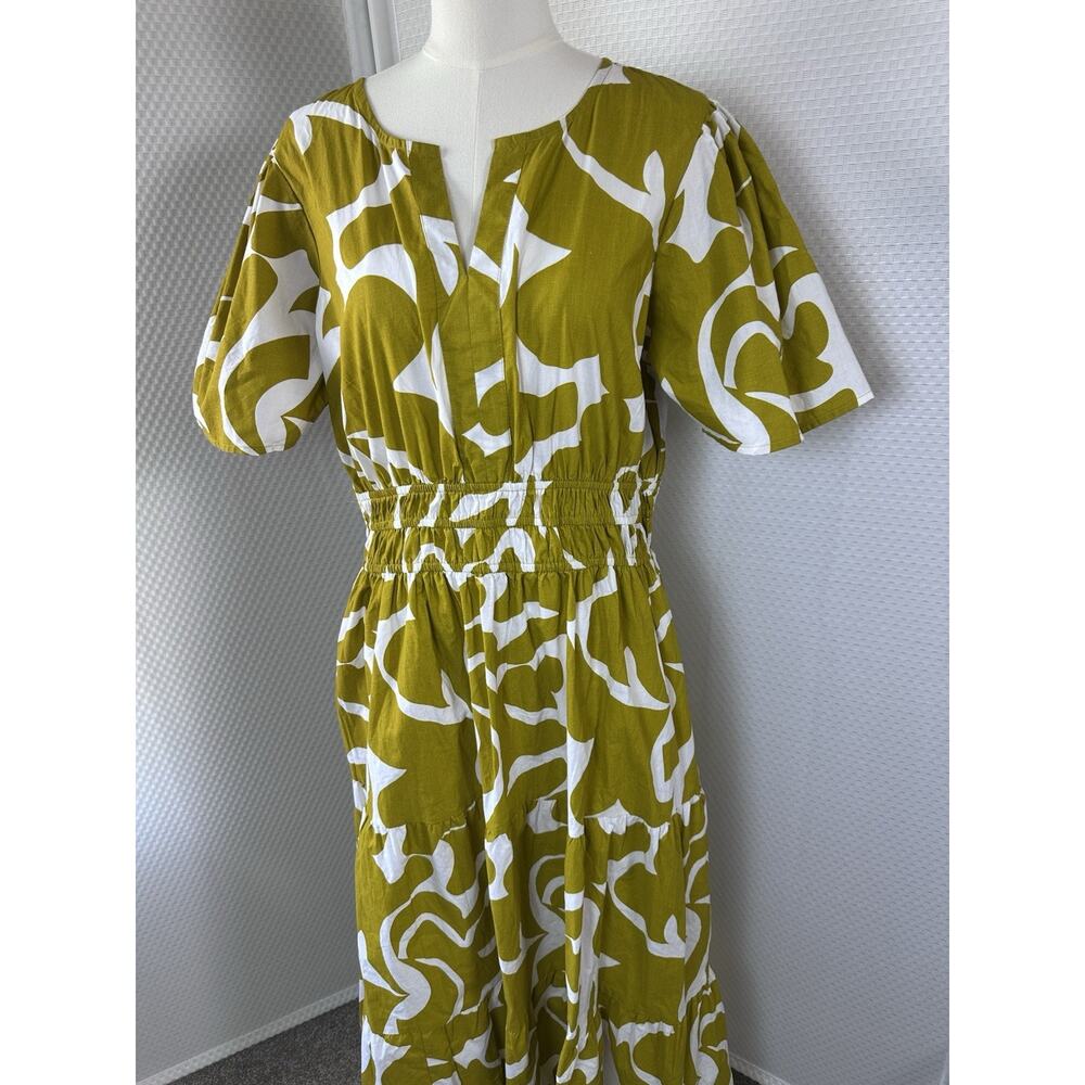 MEADOW RHODES mustard white abstract floral Cotton India tiered midi dress XL - Picture 7 of 10